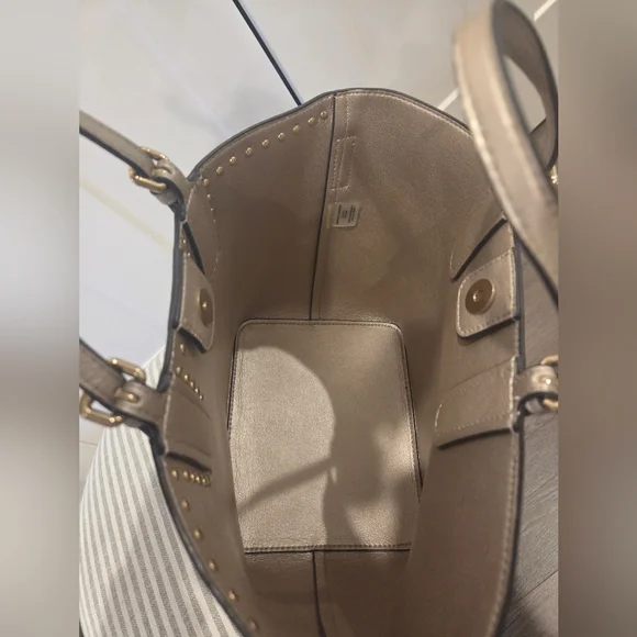 Calvin Klein Metallic Snake-Print Tote in Taupe and Pale Pink - Picture 2 of 4